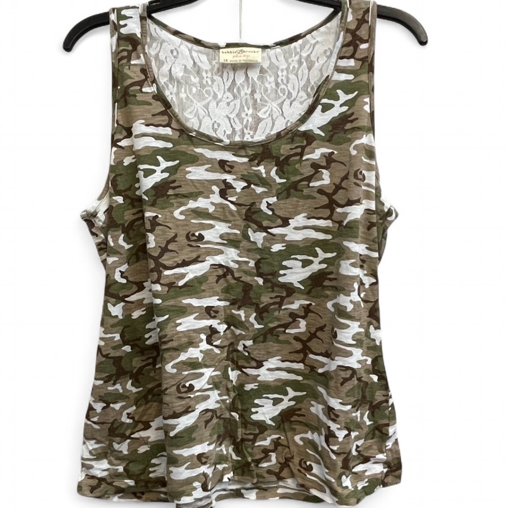 Camo Print Lace-Back Tank Top Plus Size 1X Women’s Sleeveless Camouflage
